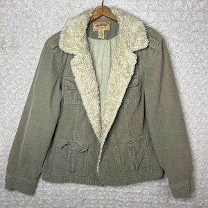 Aeropostale Quality‎ Outerwear Y2K Corduroy Coat Faux Fur Collar Size XL